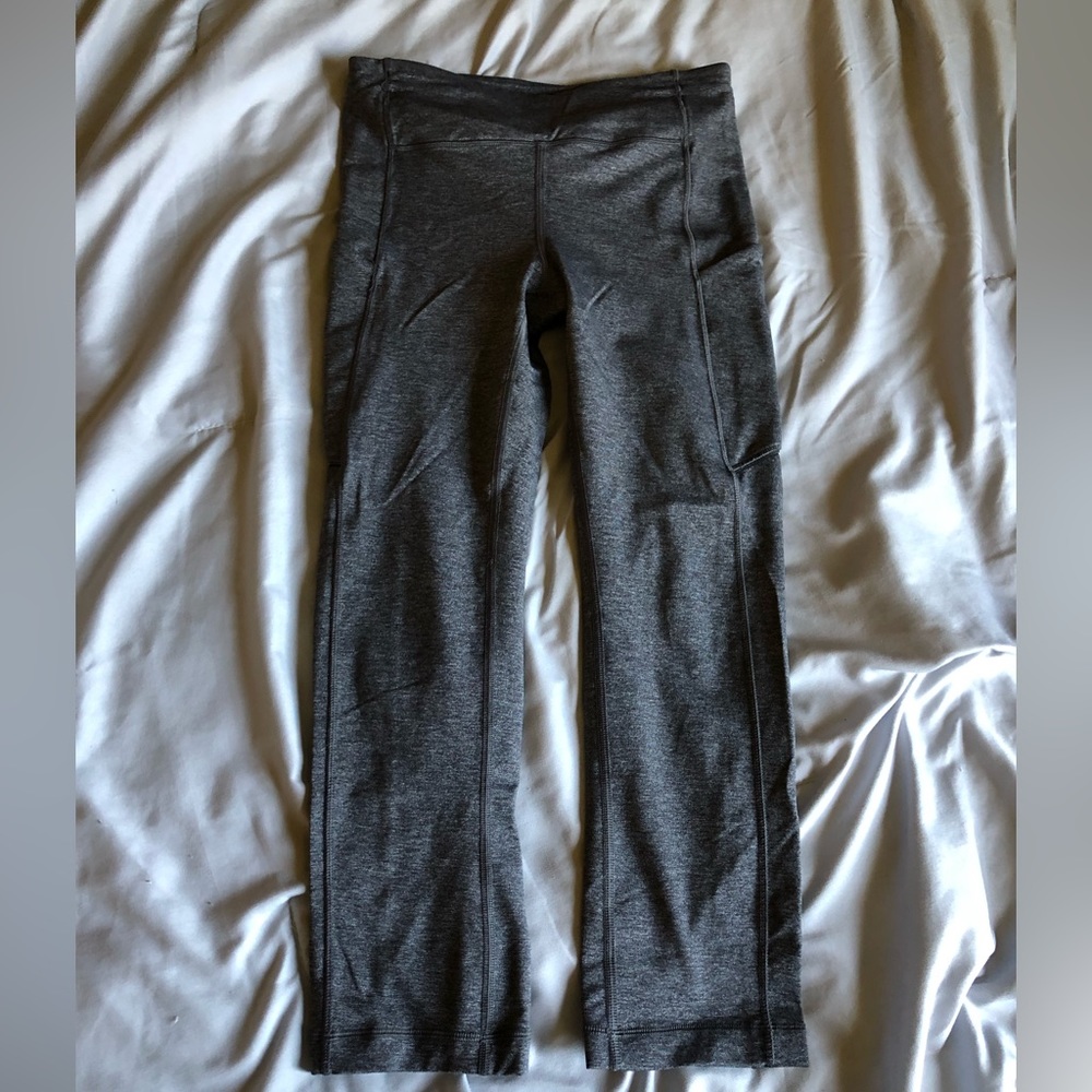 lululemon Heather Gray Running Crops (Size 4)
